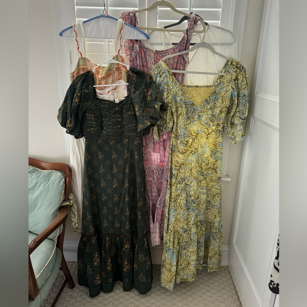 Yellow Floral Puff-Sleeve Midi Dress - Brand Not Shown
